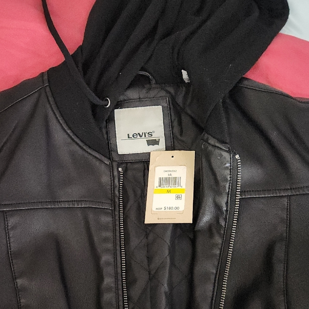 Levi's Black Leather Hooded Bomber Jacket - Picture 12 of 12